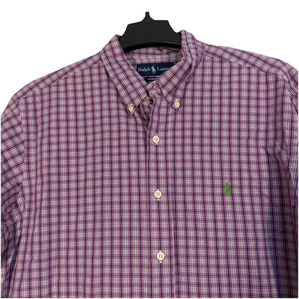 ralph lauren classic fit Purple Check Striped Long Sleeve Button Shirt Purple XL